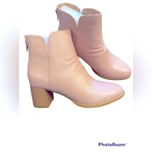 Vegan Leather Ankle Boots Slip On Chelsea Booties in Rose Pink Western Boots NEW